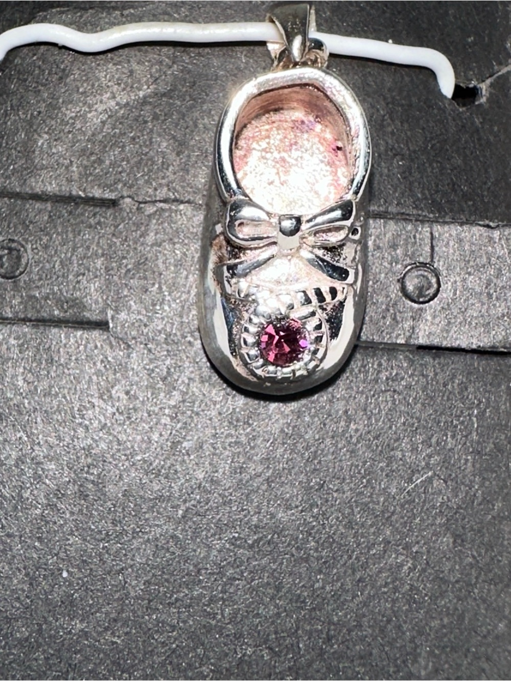 Girls Silver Charm Shoe Pendant with Pink Accent